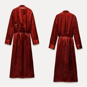 New Zara Woman Collection ZW Satin Effect Wrinkle Wrap Kimono Robe Dress NWT